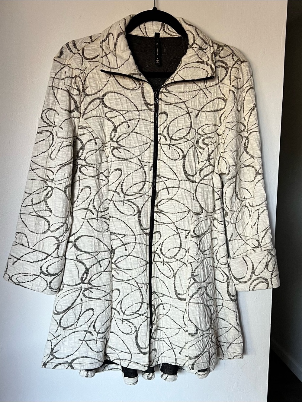 IC by Connie K Textured Swing Jacket Cream Black Abstract Swirl Size M